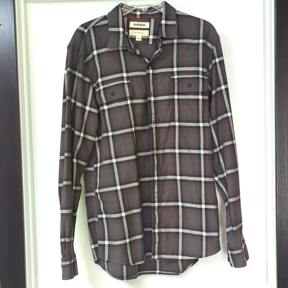 Men's Gray and white long sleeve dress shirt